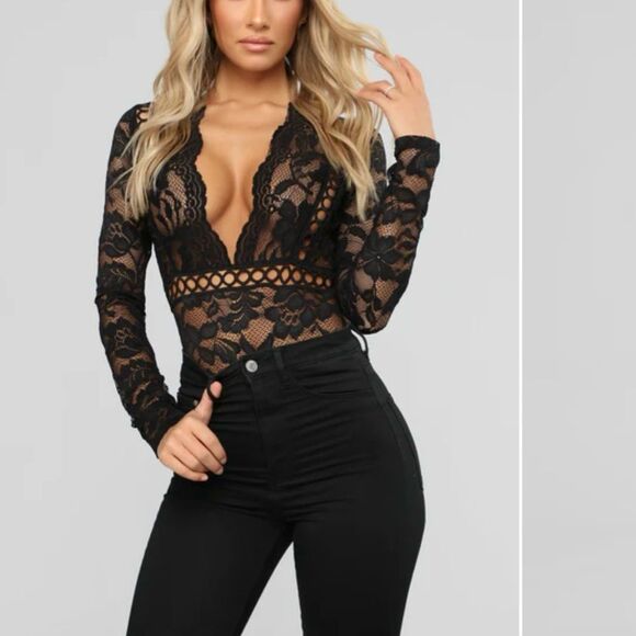 Fashion Nova Black Floral Lace Bodysuit - Picture 3 of 8